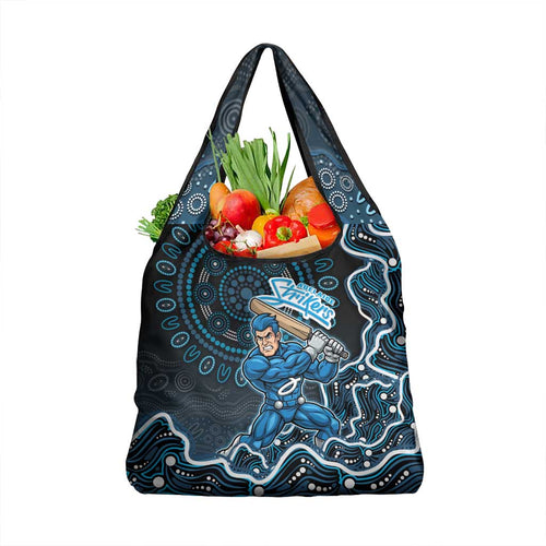 Adelaide Strikers Cricket Mascot Grocery Bag Aboriginal Dot Art Blue And Black Tribal Pattern