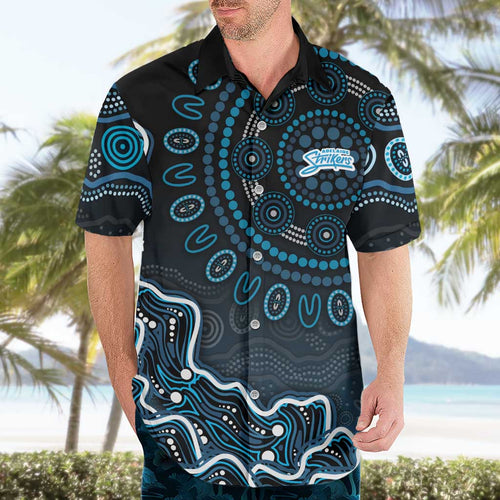 Adelaide Strikers Cricket Mascot Hawaiian Shirt Aboriginal Dot Art Blue And Black Tribal Pattern