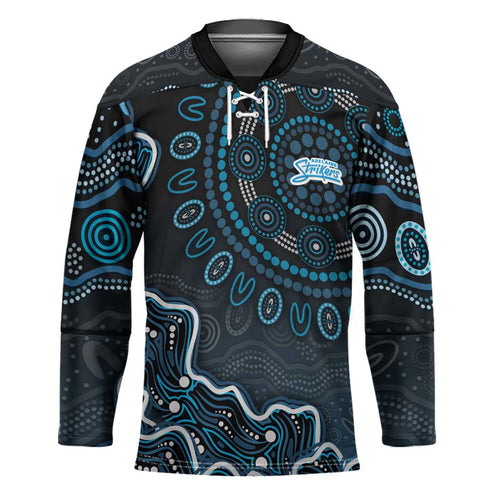 Adelaide Strikers Cricket Mascot Hockey Jersey Aboriginal Dot Art Blue And Black Tribal Pattern