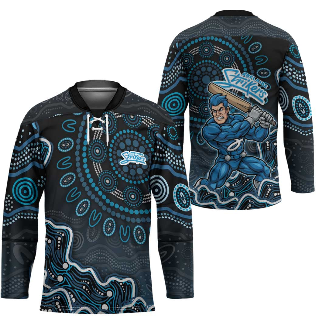 Adelaide Strikers Cricket Mascot Hockey Jersey Aboriginal Dot Art Blue And Black Tribal Pattern