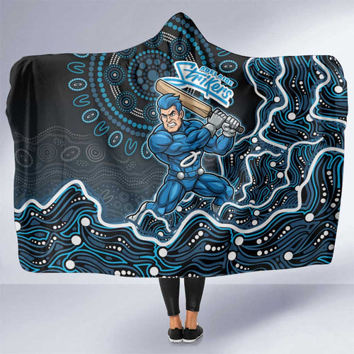 Adelaide Strikers Cricket Mascot Hooded Blanket Aboriginal Dot Art Blue And Black Tribal Pattern