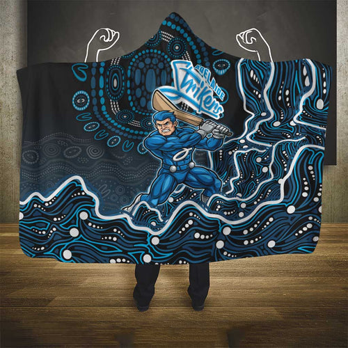 Adelaide Strikers Cricket Mascot Hooded Blanket Aboriginal Dot Art Blue And Black Tribal Pattern