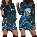 Adelaide Strikers Cricket Mascot Hoodie Dress Aboriginal Dot Art Blue And Black Tribal Pattern