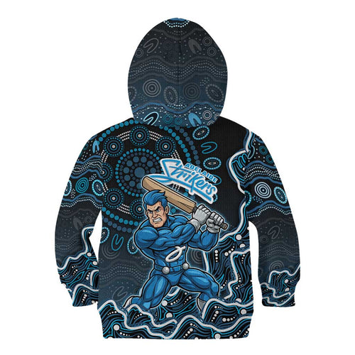 Adelaide Strikers Cricket Mascot Kid Hoodie Aboriginal Dot Art Blue And Black Tribal Pattern