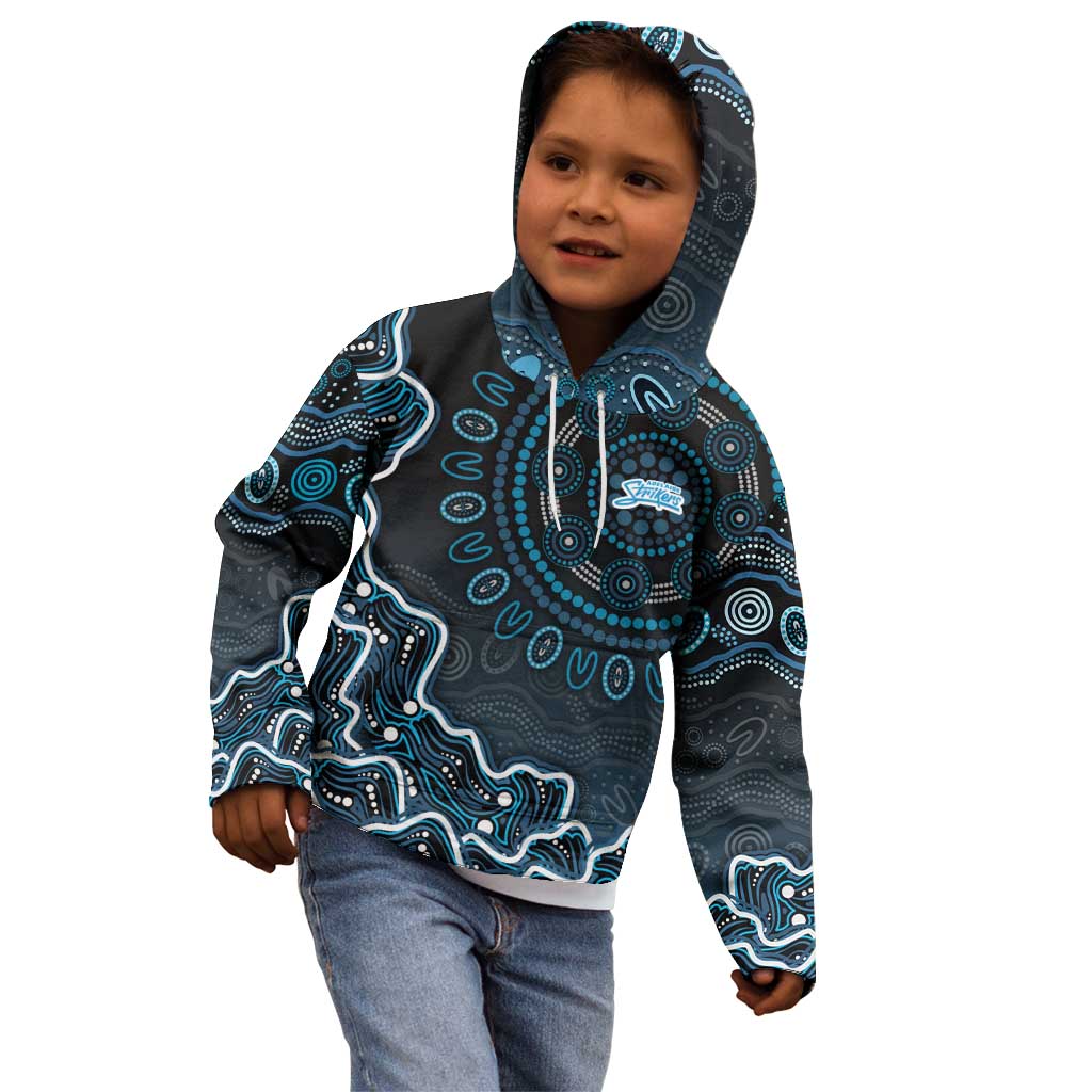 Adelaide Strikers Cricket Mascot Kid Hoodie Aboriginal Dot Art Blue And Black Tribal Pattern
