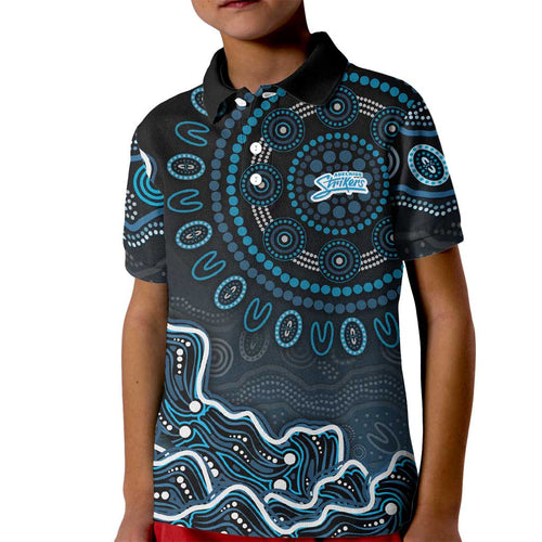 Adelaide Strikers Cricket Mascot Kid Polo Shirt Aboriginal Dot Art Blue And Black Tribal Pattern