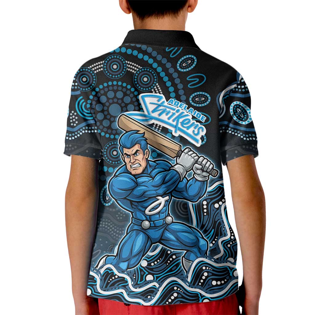Adelaide Strikers Cricket Mascot Kid Polo Shirt Aboriginal Dot Art Blue And Black Tribal Pattern