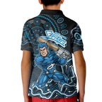 Adelaide Strikers Cricket Mascot Kid Polo Shirt Aboriginal Dot Art Blue And Black Tribal Pattern