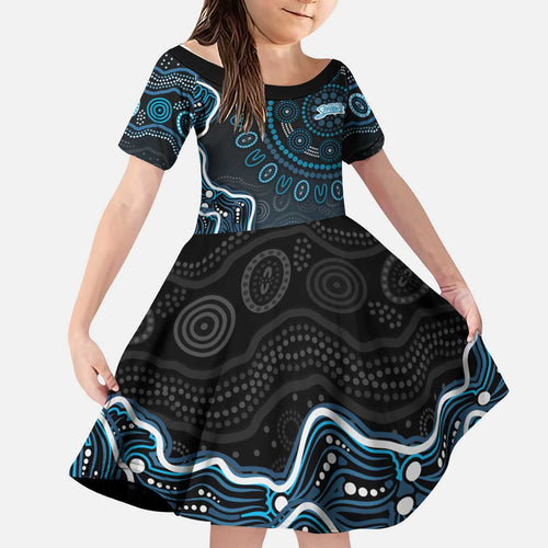 Adelaide Strikers Cricket Mascot Kid Short Sleeve Dress Aboriginal Dot Art Blue And Black Tribal Pattern