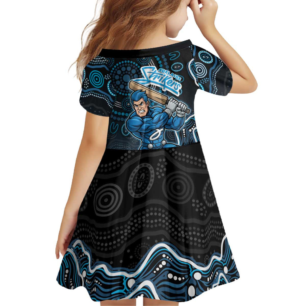 Adelaide Strikers Cricket Mascot Kid Short Sleeve Dress Aboriginal Dot Art Blue And Black Tribal Pattern