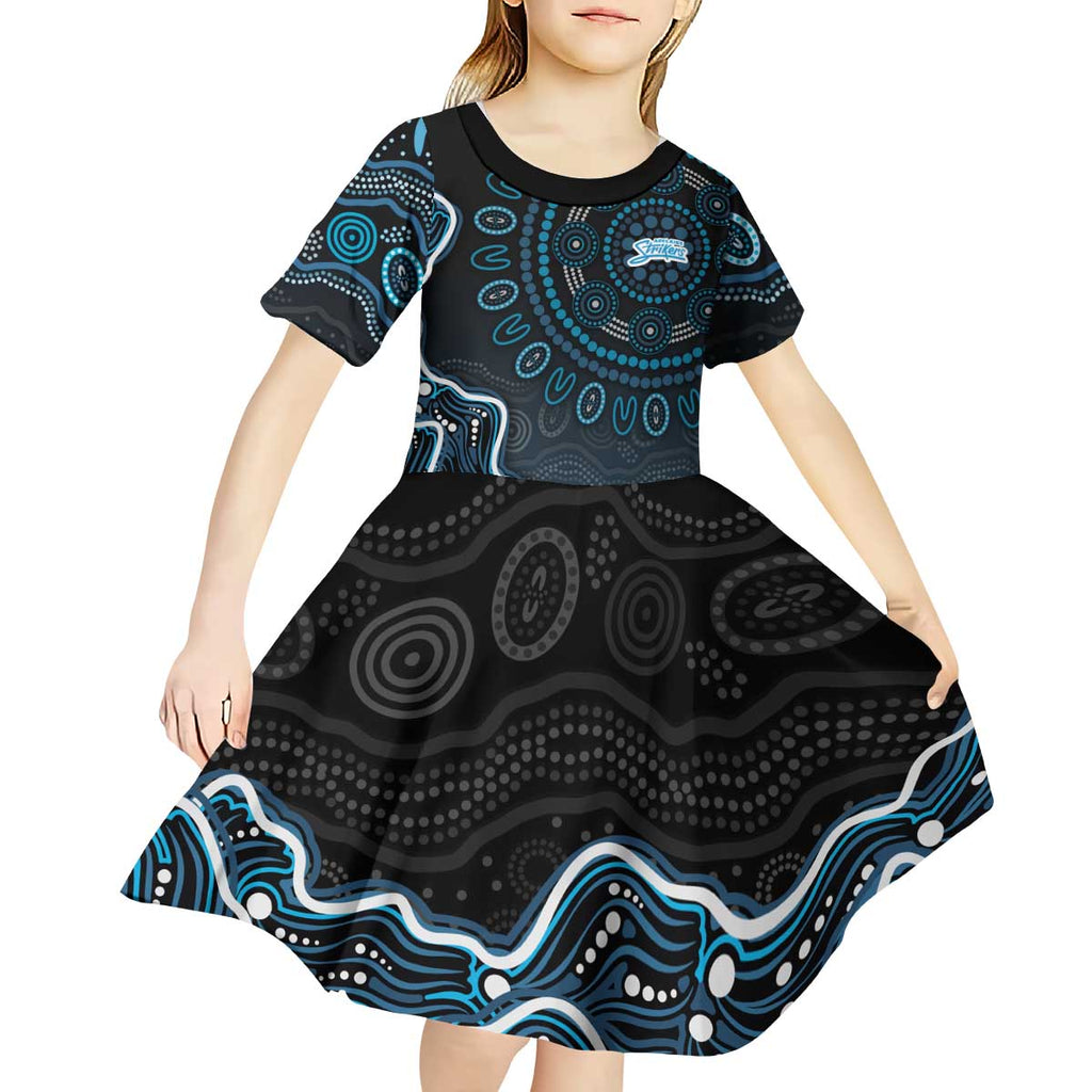 Adelaide Strikers Cricket Mascot Kid Short Sleeve Dress Aboriginal Dot Art Blue And Black Tribal Pattern