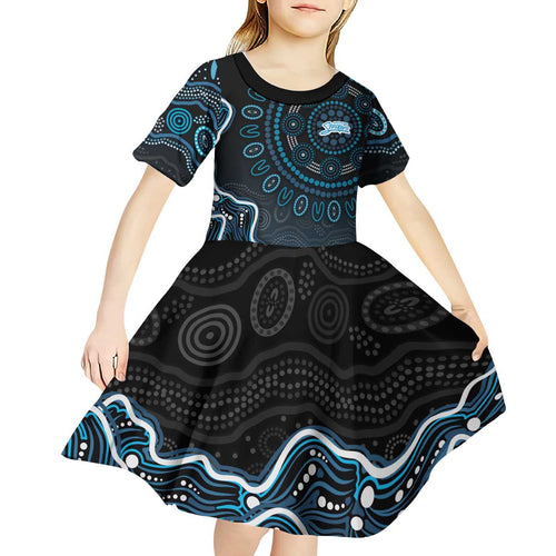 Adelaide Strikers Cricket Mascot Kid Short Sleeve Dress Aboriginal Dot Art Blue And Black Tribal Pattern