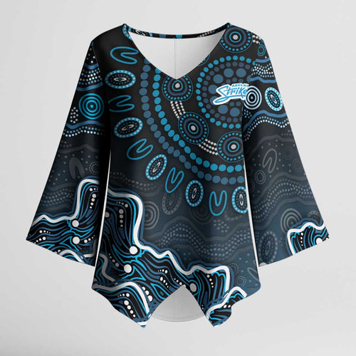 Adelaide Strikers Cricket Mascot Kimono Sleeve Blouse Aboriginal Dot Art Blue And Black Tribal Pattern