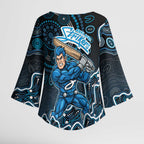 Adelaide Strikers Cricket Mascot Kimono Sleeve Blouse Aboriginal Dot Art Blue And Black Tribal Pattern