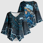 Adelaide Strikers Cricket Mascot Kimono Sleeve Blouse Aboriginal Dot Art Blue And Black Tribal Pattern