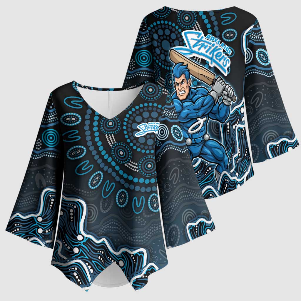 Adelaide Strikers Cricket Mascot Kimono Sleeve Blouse Aboriginal Dot Art Blue And Black Tribal Pattern
