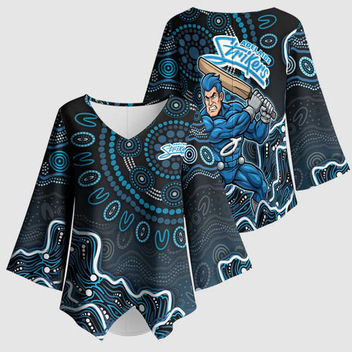Adelaide Strikers Cricket Mascot Kimono Sleeve Blouse Aboriginal Dot Art Blue And Black Tribal Pattern