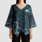 Adelaide Strikers Cricket Mascot Kimono Sleeve Blouse Aboriginal Dot Art Blue And Black Tribal Pattern