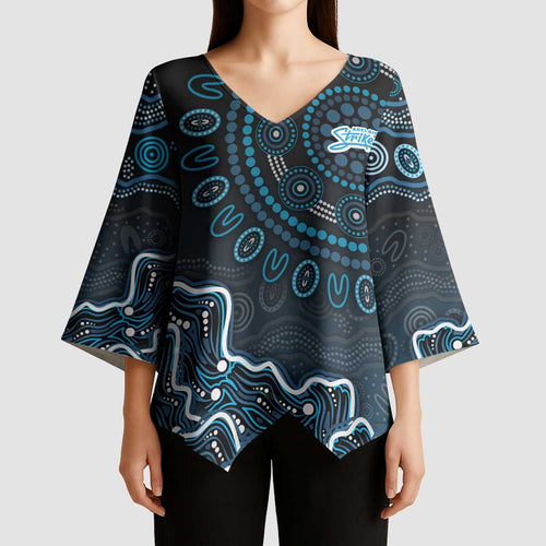 Adelaide Strikers Cricket Mascot Kimono Sleeve Blouse Aboriginal Dot Art Blue And Black Tribal Pattern