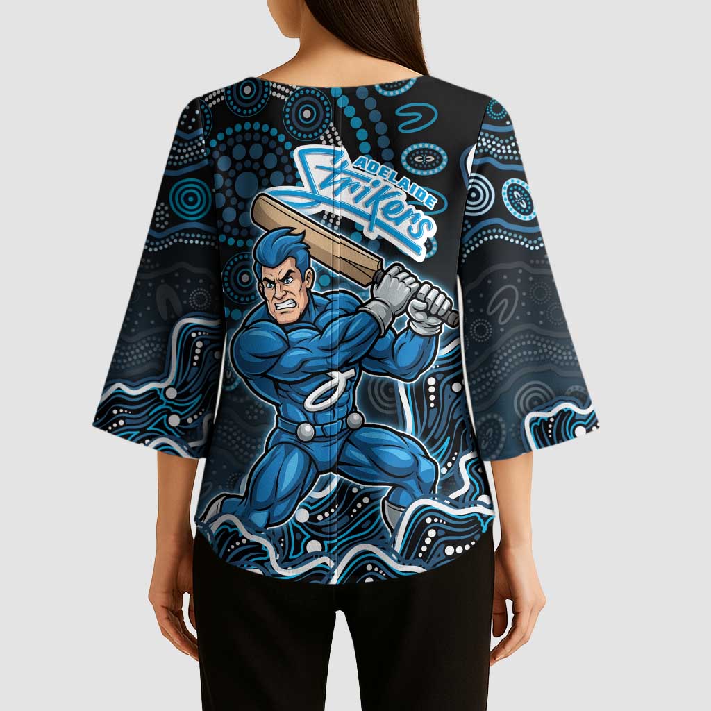 Adelaide Strikers Cricket Mascot Kimono Sleeve Blouse Aboriginal Dot Art Blue And Black Tribal Pattern