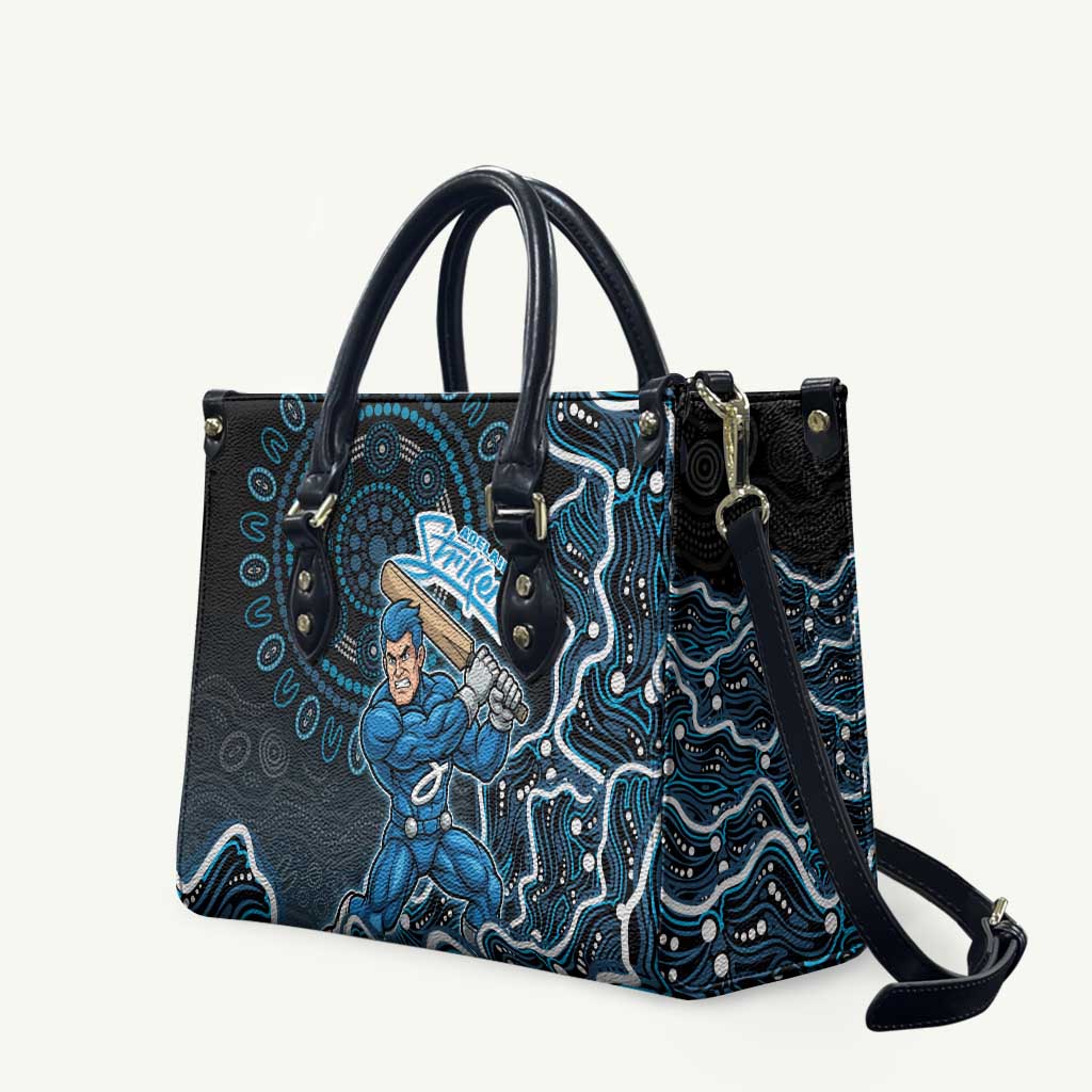 Adelaide Strikers Cricket Mascot Leather Bag Aboriginal Dot Art Blue And Black Tribal Pattern