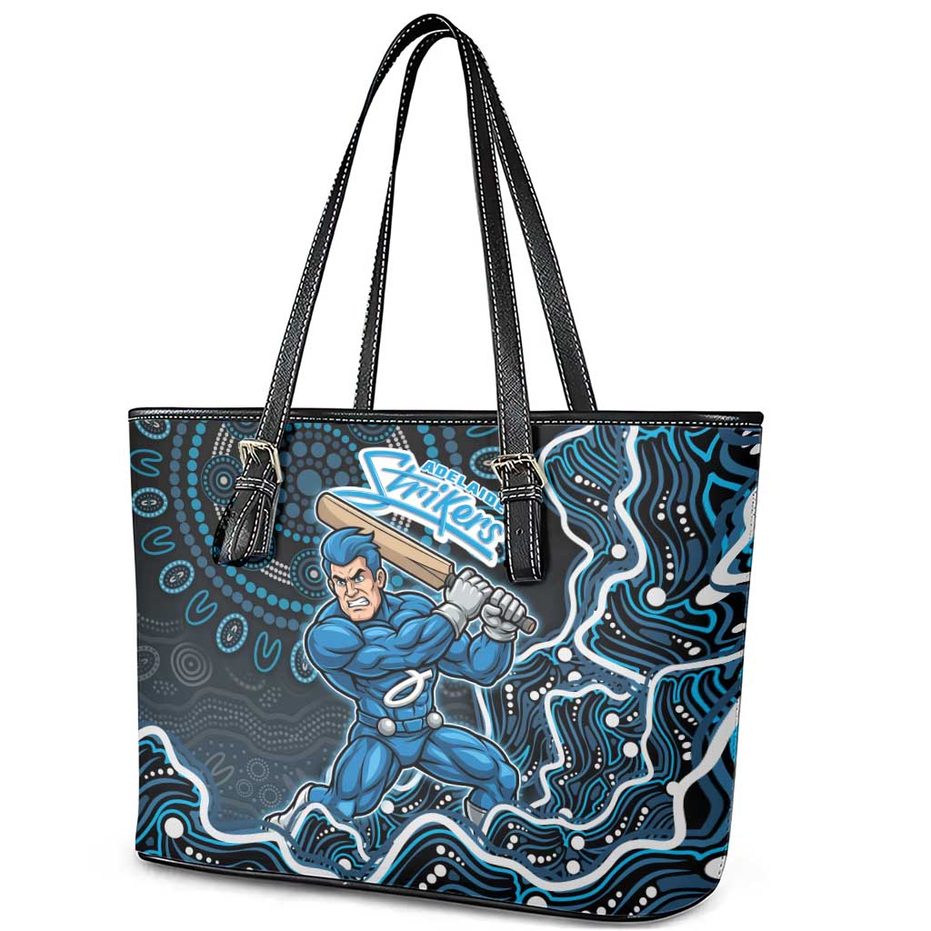 Adelaide Strikers Cricket Mascot Leather Tote Bag Aboriginal Dot Art Blue And Black Tribal Pattern