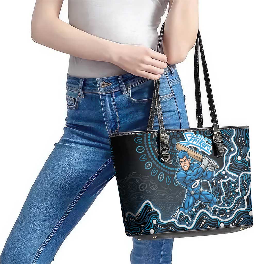 Adelaide Strikers Cricket Mascot Leather Tote Bag Aboriginal Dot Art Blue And Black Tribal Pattern