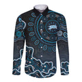 Adelaide Strikers Cricket Mascot Long Sleeve Button Shirt Aboriginal Dot Art Blue And Black Tribal Pattern