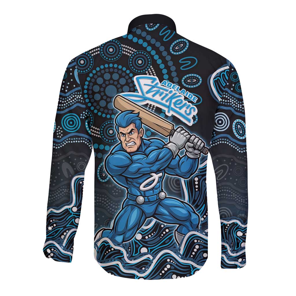 Adelaide Strikers Cricket Mascot Long Sleeve Button Shirt Aboriginal Dot Art Blue And Black Tribal Pattern