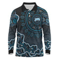 Adelaide Strikers Cricket Mascot Long Sleeve Polo Shirt Aboriginal Dot Art Blue And Black Tribal Pattern