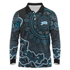 Adelaide Strikers Cricket Mascot Long Sleeve Polo Shirt Aboriginal Dot Art Blue And Black Tribal Pattern