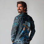 Adelaide Strikers Cricket Mascot Long Sleeve Polo Shirt Aboriginal Dot Art Blue And Black Tribal Pattern