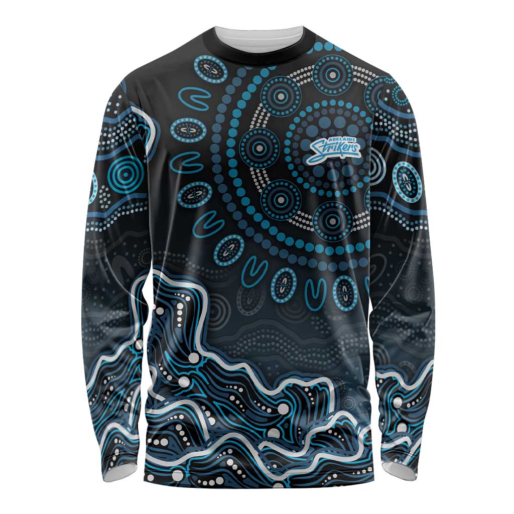 Adelaide Strikers Cricket Mascot Long Sleeve Shirt Aboriginal Dot Art Blue And Black Tribal Pattern
