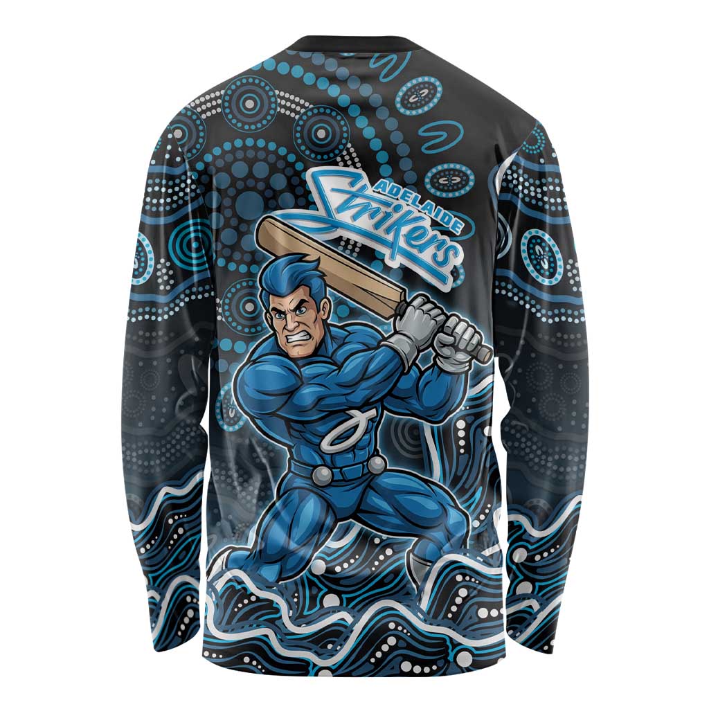 Adelaide Strikers Cricket Mascot Long Sleeve Shirt Aboriginal Dot Art Blue And Black Tribal Pattern