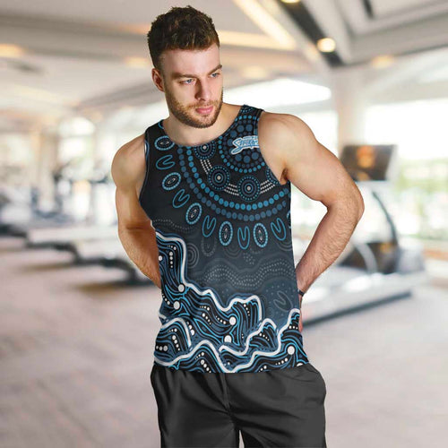 Adelaide Strikers Cricket Mascot Men Tank Top Aboriginal Dot Art Blue And Black Tribal Pattern