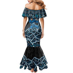Adelaide Strikers Cricket Mascot Mermaid Dress Aboriginal Dot Art Blue And Black Tribal Pattern