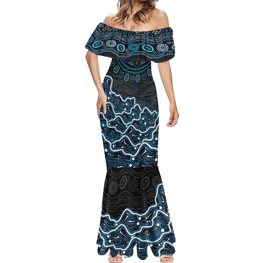 Adelaide Strikers Cricket Mascot Mermaid Dress Aboriginal Dot Art Blue And Black Tribal Pattern