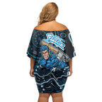 Adelaide Strikers Cricket Mascot Off Shoulder Short Dress Aboriginal Dot Art Blue And Black Tribal Pattern