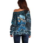 Adelaide Strikers Cricket Mascot Off Shoulder Sweater Aboriginal Dot Art Blue And Black Tribal Pattern