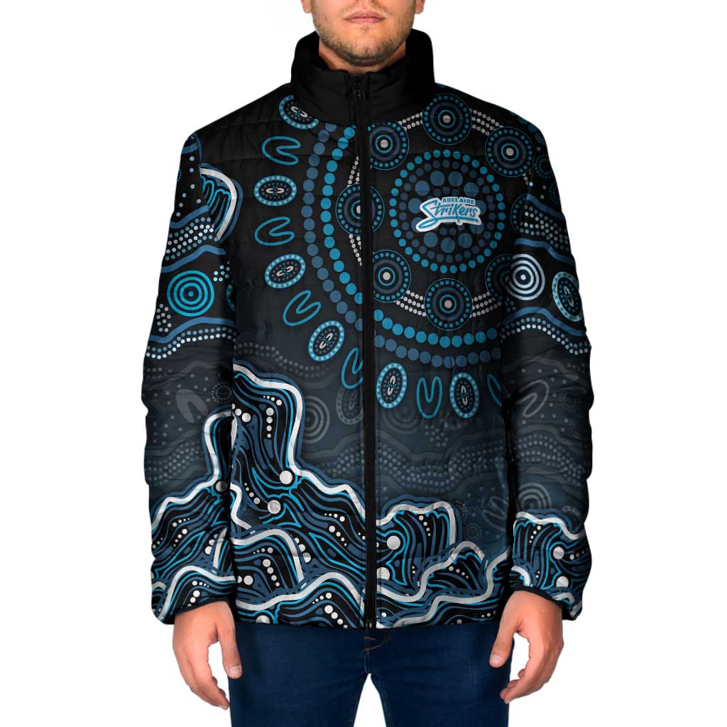 Adelaide Strikers Cricket Mascot Padded Jacket Aboriginal Dot Art Blue And Black Tribal Pattern