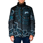 Adelaide Strikers Cricket Mascot Padded Jacket Aboriginal Dot Art Blue And Black Tribal Pattern