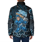 Adelaide Strikers Cricket Mascot Padded Jacket Aboriginal Dot Art Blue And Black Tribal Pattern