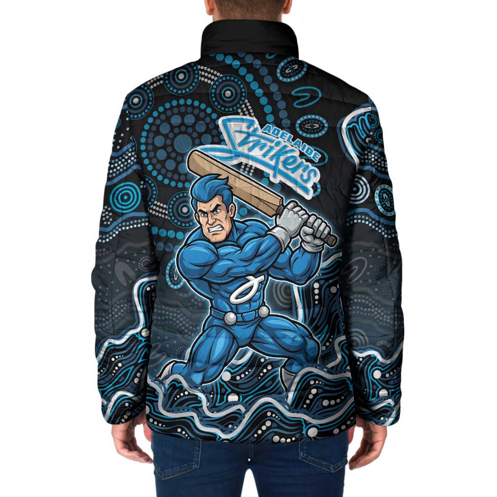 Adelaide Strikers Cricket Mascot Padded Jacket Aboriginal Dot Art Blue And Black Tribal Pattern