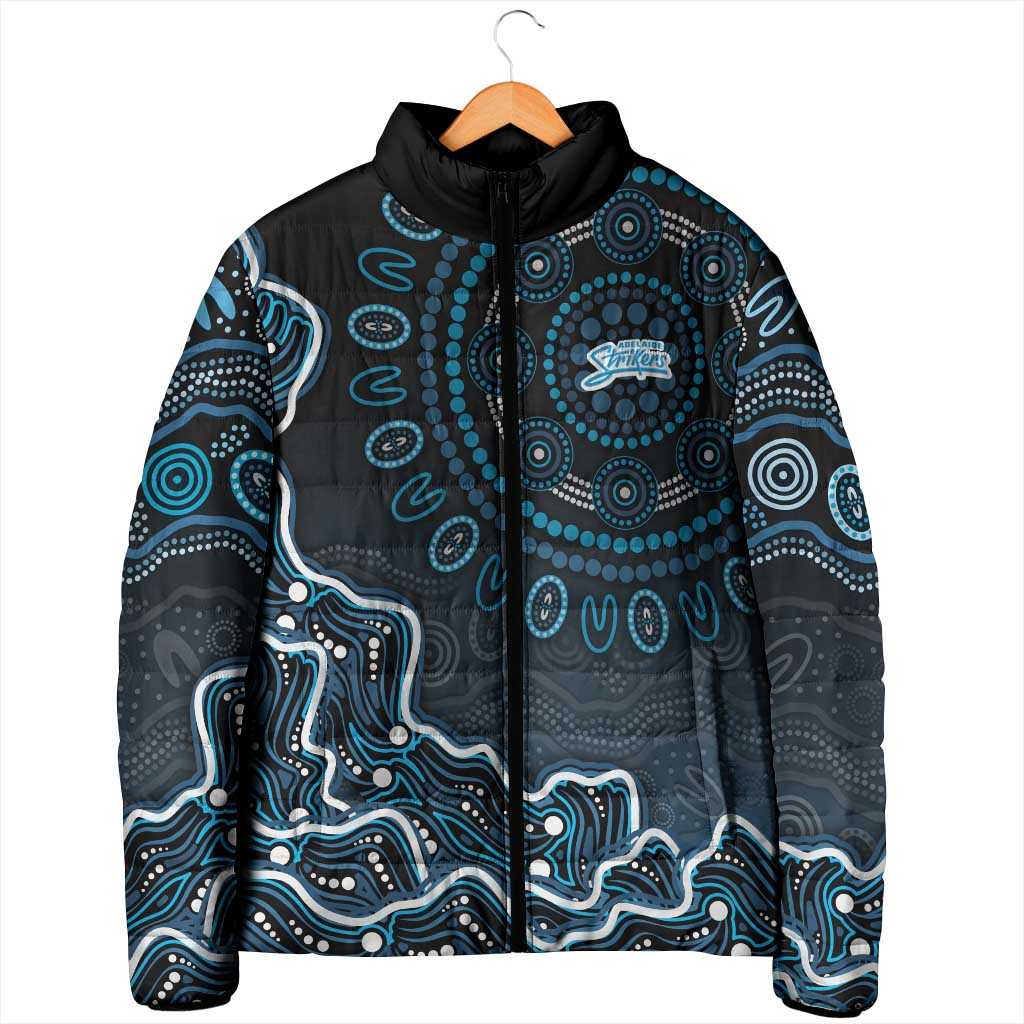 Adelaide Strikers Cricket Mascot Padded Jacket Aboriginal Dot Art Blue And Black Tribal Pattern
