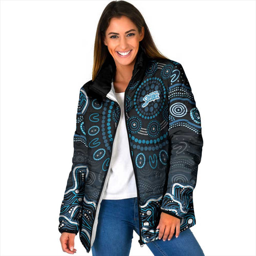 Adelaide Strikers Cricket Mascot Padded Jacket Aboriginal Dot Art Blue And Black Tribal Pattern