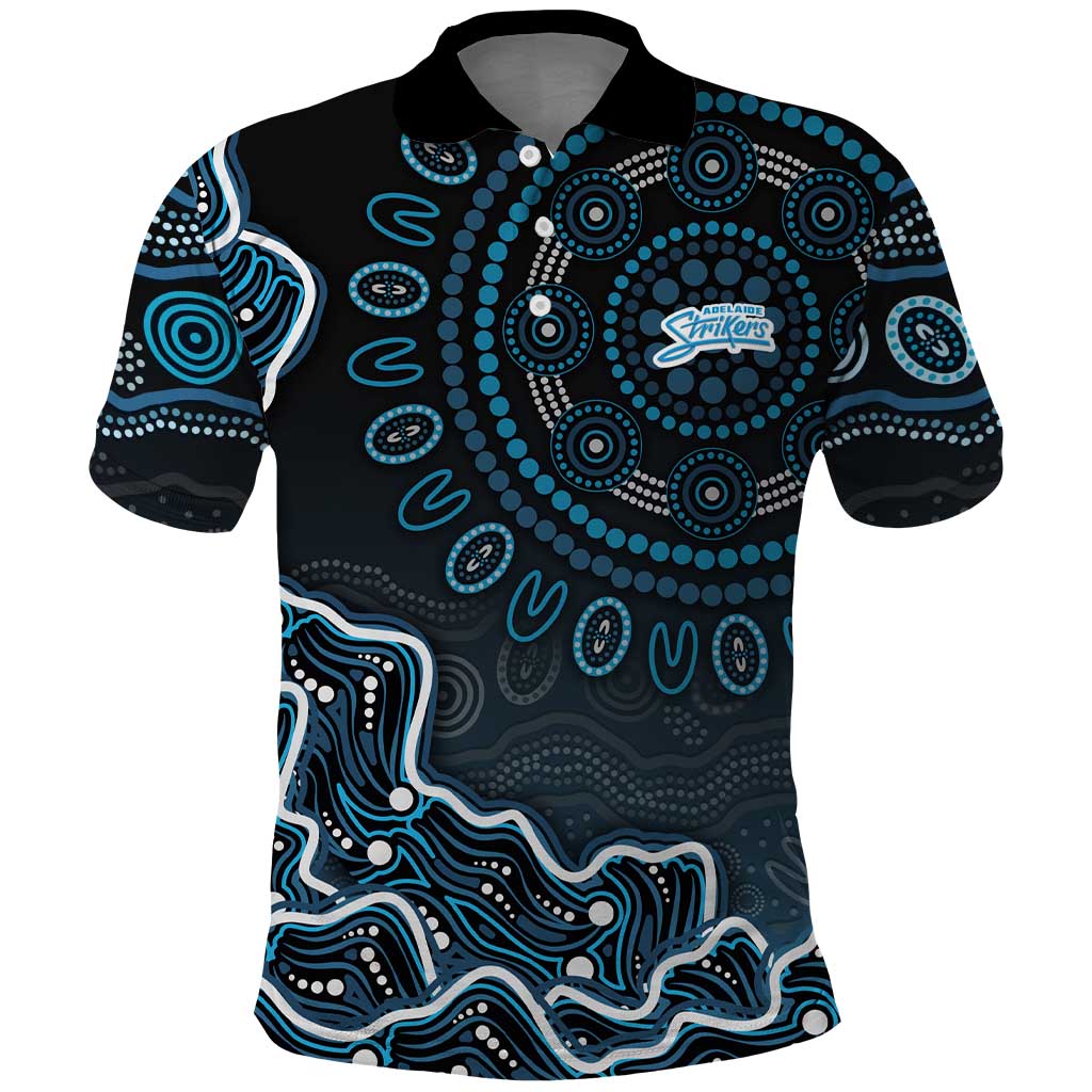 Adelaide Strikers Cricket Mascot Polo Shirt Aboriginal Dot Art Blue And Black Tribal Pattern