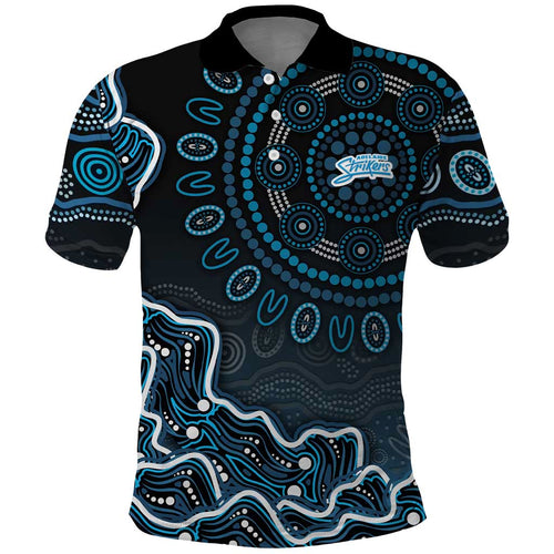 Adelaide Strikers Cricket Mascot Polo Shirt Aboriginal Dot Art Blue And Black Tribal Pattern