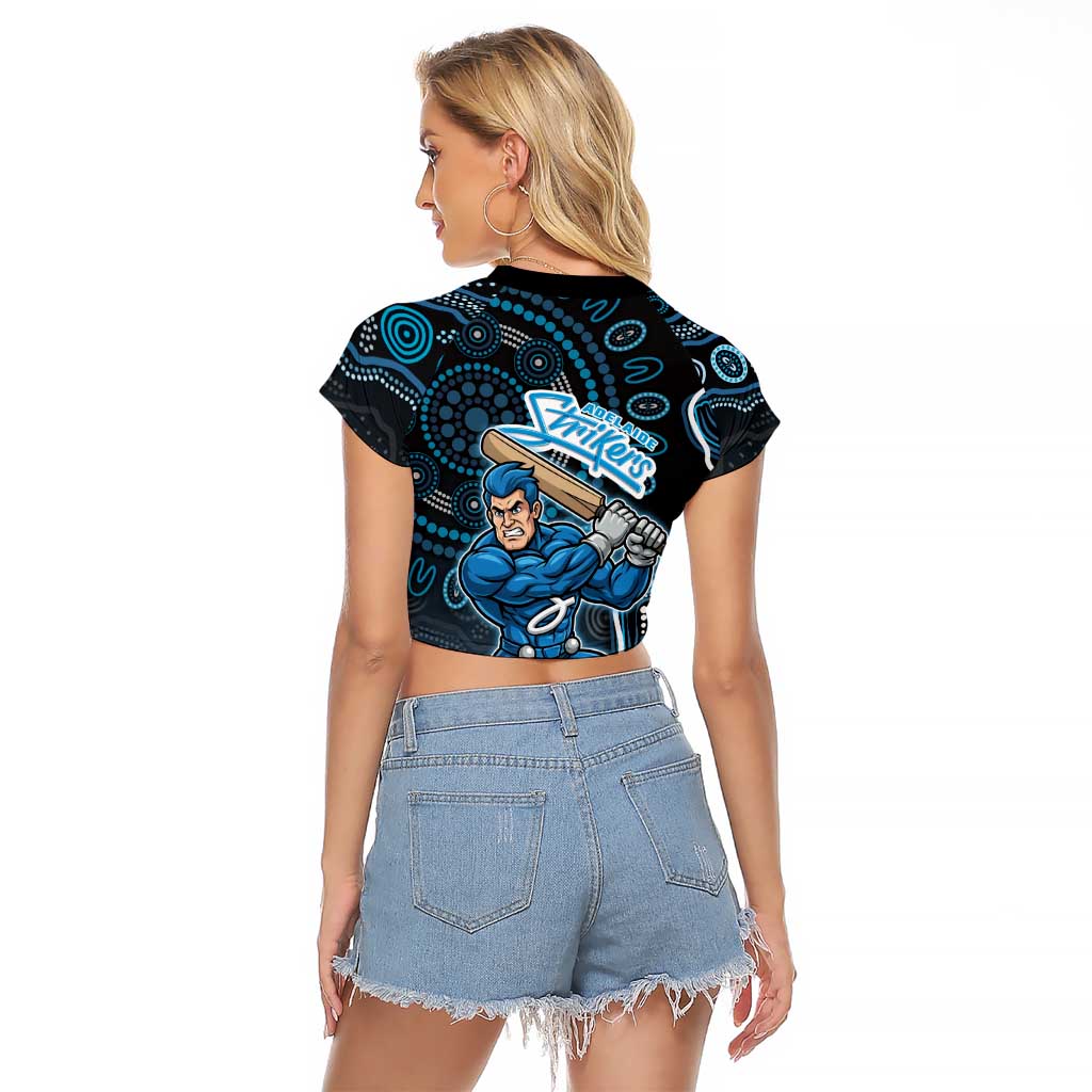 Adelaide Strikers Cricket Mascot Raglan Cropped T Shirt Aboriginal Dot Art Blue And Black Tribal Pattern