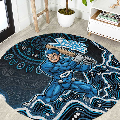 Adelaide Strikers Cricket Mascot Round Carpet Aboriginal Dot Art Blue And Black Tribal Pattern