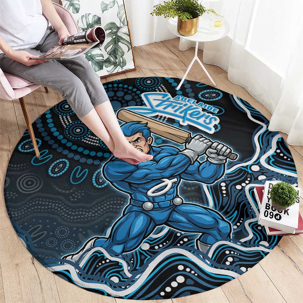 Adelaide Strikers Cricket Mascot Round Carpet Aboriginal Dot Art Blue And Black Tribal Pattern